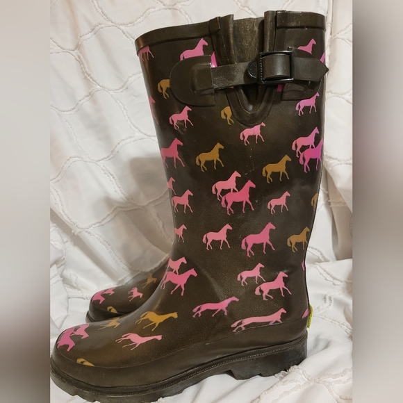 Western Chief tall Cute Horse Espresso rain boots Size 7 - Picture 4 of 5
